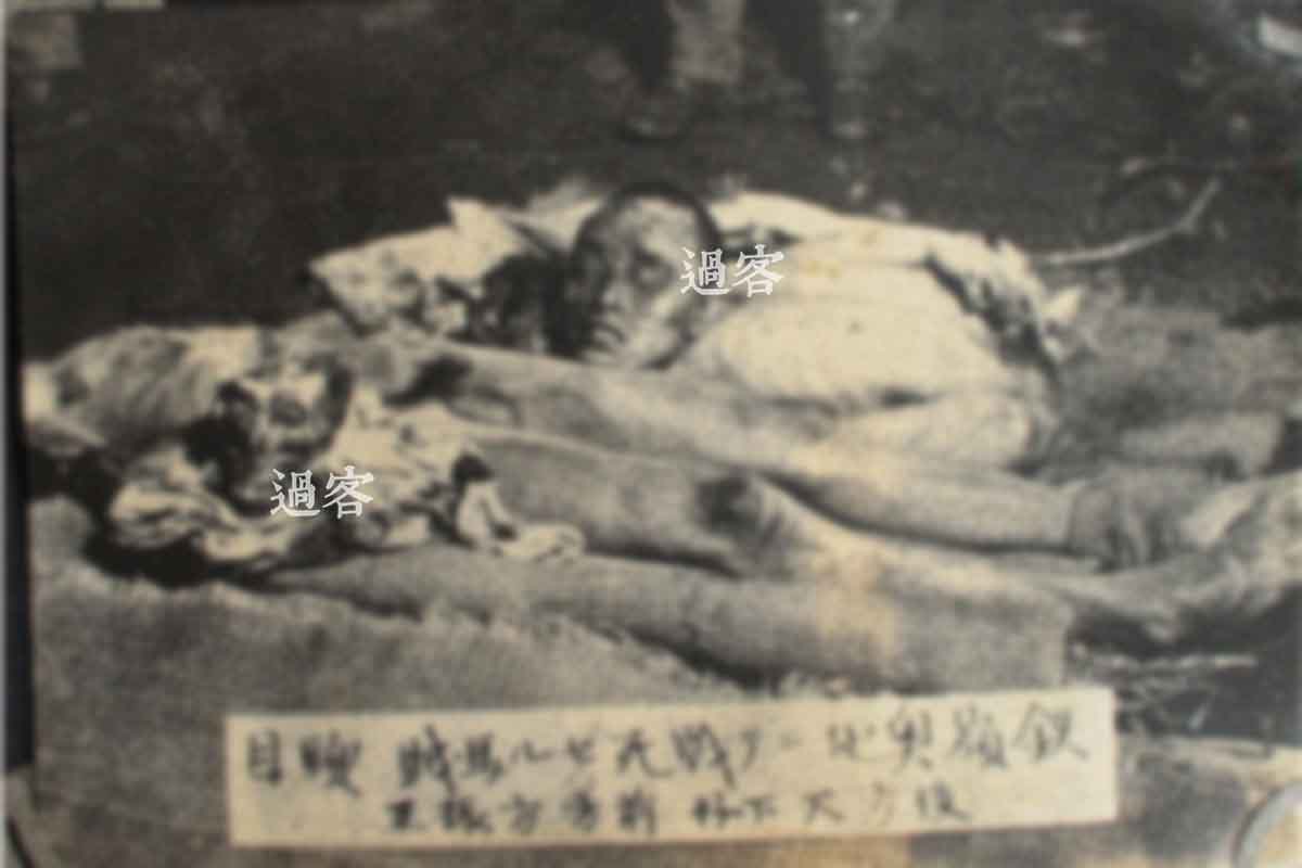 这是笔者收藏的另一本相册中的照片，下面清晰描述着铁岭地区战死的马贼头目。很明显，这与上图花圈前的两句石首是同一个事件的不同角度拍摄的，如果图片描述无误的话，说明这几张照片是拍摄于辽宁铁岭地区。图注的下排书写着“后方天下好 前方方振正”，意思应该是后面的人头是天下好的，前面的人头是属于方振正的，这两个应该是两位“马贼”头目的江湖绰号。（来源：网易新媒体）