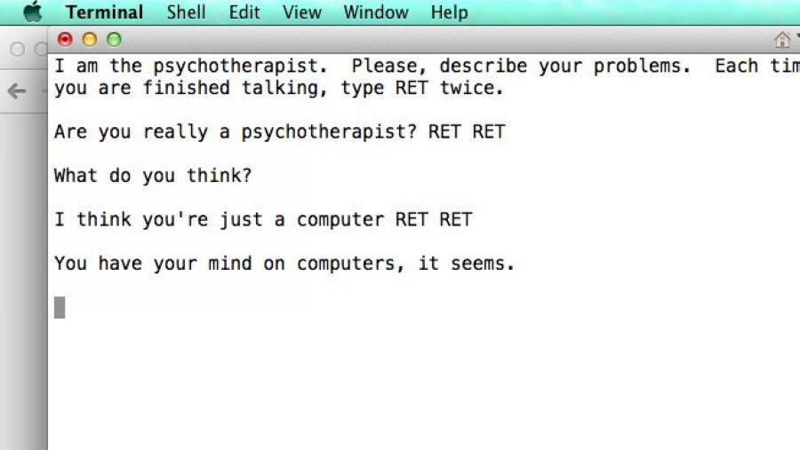 在Mac中打开终端（Terminal），输入“emacs”按回车运行，然后快速按“esc+x”，接着再输入“doctor”按回车，你可以看到一条消息“我是一名心理医生，请为我描述一下你的症状”，随后你就可以与Mac进行对话了，有今天的Siri多少有点相像。 