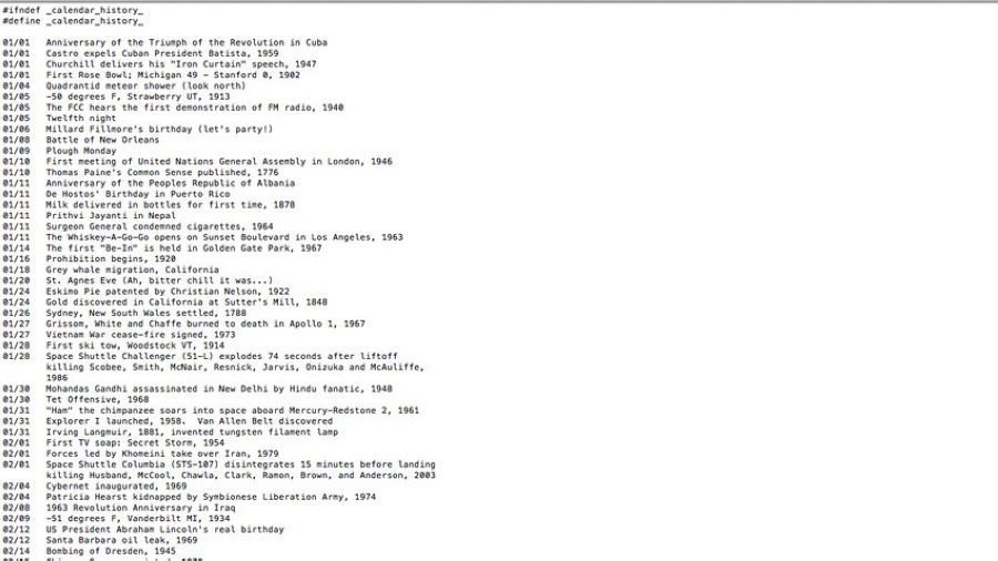 在Mac中打开终端（Terminal），输入“cat /usr/share/calendar/calendar.history”命令就可以查看类似于“历史上的今天”一样的重大历史事件。 