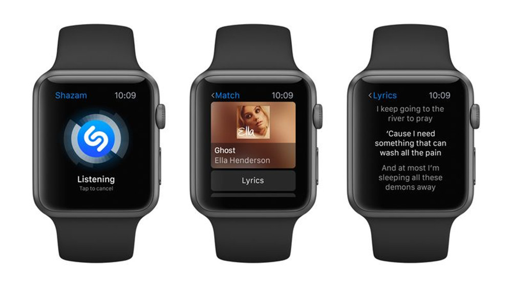 如果用iPhone听歌，有时候需要把手机从口袋里拿出来查看正在听什么歌，有些麻烦。而借助Shazam，用户可以在苹果手表上轻松地查询歌曲和歌词。