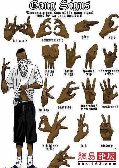 如果想在美国安全入住，特别是黑人区附近，必须了解一些关于美国街头的黑帮文化，在美国称为StreetGang，简称Gang，如今又被美国老百姓叫为GangBanger或是GangMember。街头黑帮的标志一般可分为黑帮手势、黑帮街头涂鸦以及黑帮纹身。 