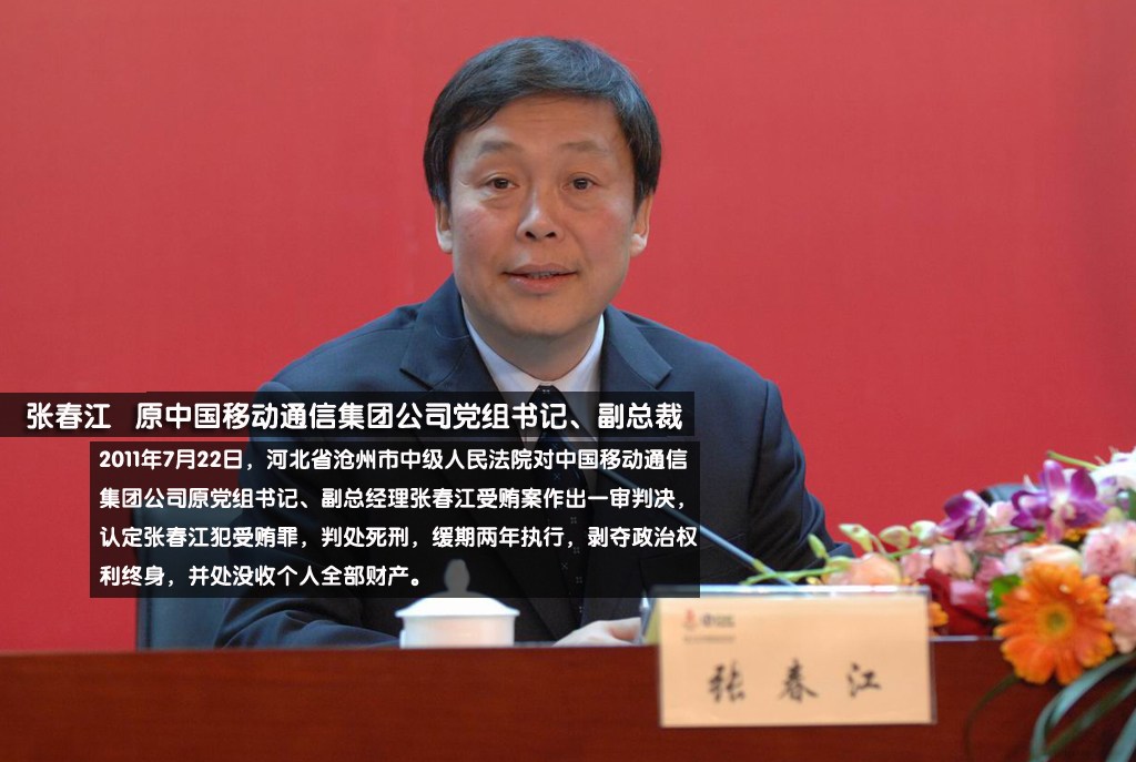 张春江出生于1958年，山东烟台人。作为恢复高考后第一批大学生，张春江就读于北京邮电大学载波系。其同学大多在电信行业发展，张春江是其中的佼佼者。作为30年来中国通信领域唯一被定性为个人严重违纪的副部级官员张春江，因受贿746万余元，被河北省沧州市中级人民法院判处死刑，缓期两年执行。他的落马，撕开了“垄断”色彩浓厚的电信行业的隐秘一角。