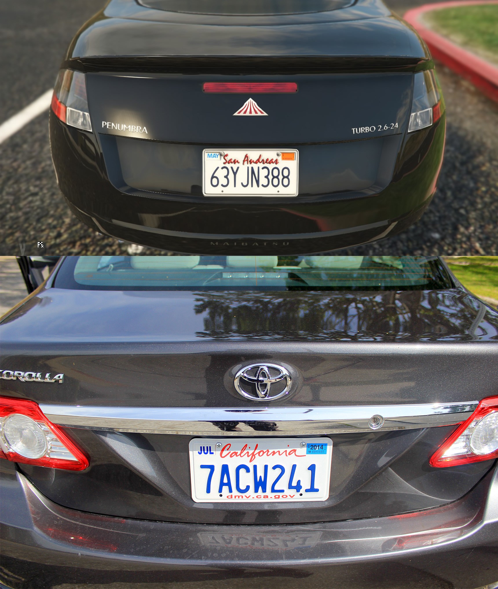 车牌的字体和标示位置对比。