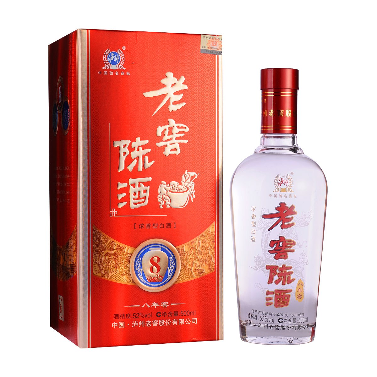 瀘州老窖　白酒　中国酒 500ml 52%　泸州老窖股份有限公司 泸州老窖8年52度500毫升（52年份酒陈酒）_手机网易网