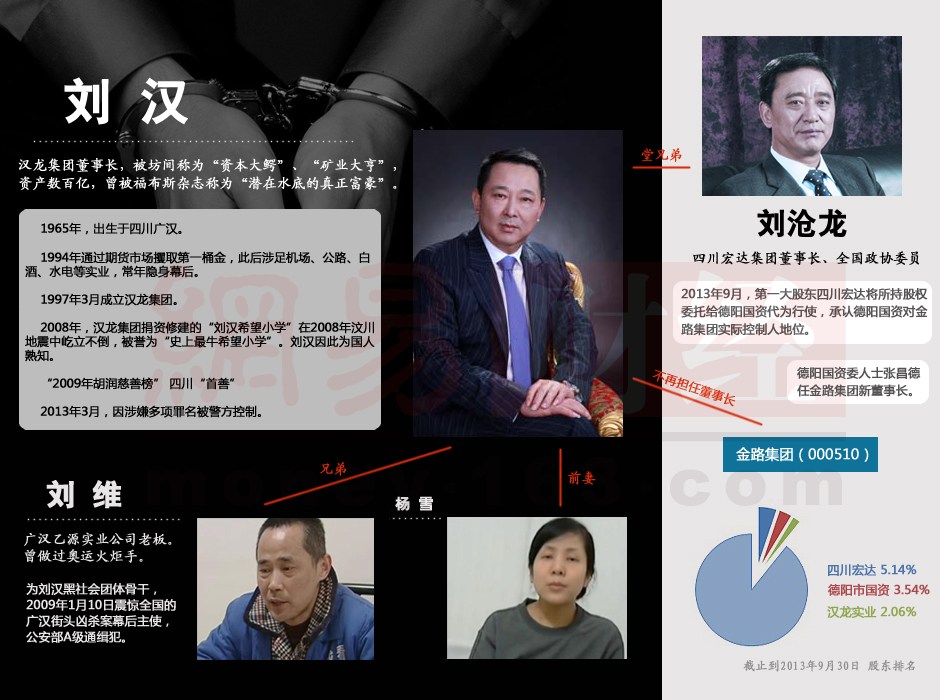 刘汉被捕后，四川宏达集团副总裁、董事局秘书刘德山在接受南方周末记者采访时反复称，宏达集团与汉龙集团在业务上并无交叉，“刘沧龙主席1979年在什邡起步的时候，刘汉还是一个十几岁的小孩子。”