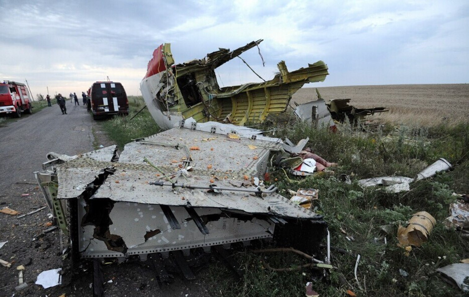 图为2014年7月17日，一架载有295人的马来西亚航空公司波音777客机于北京时间17日晚在乌克兰境内靠近俄罗斯边境坠毁。